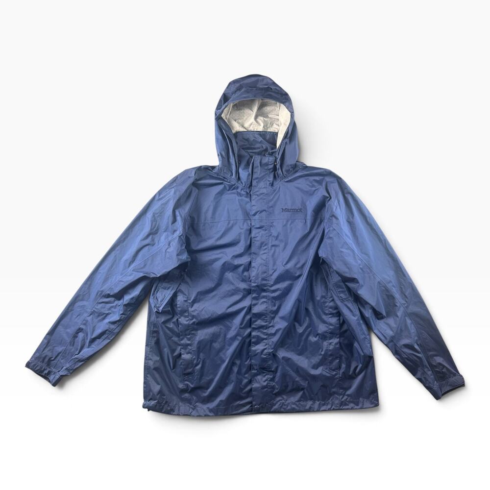 Marmot PreCip Eco Rain Jacket Mens 2XL Blue Hooded Waterproof Hiking Shell